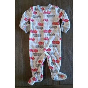 Carter's Boys White Gray Red Fire Truck Size 6 Month Fleece Footed Sleeper